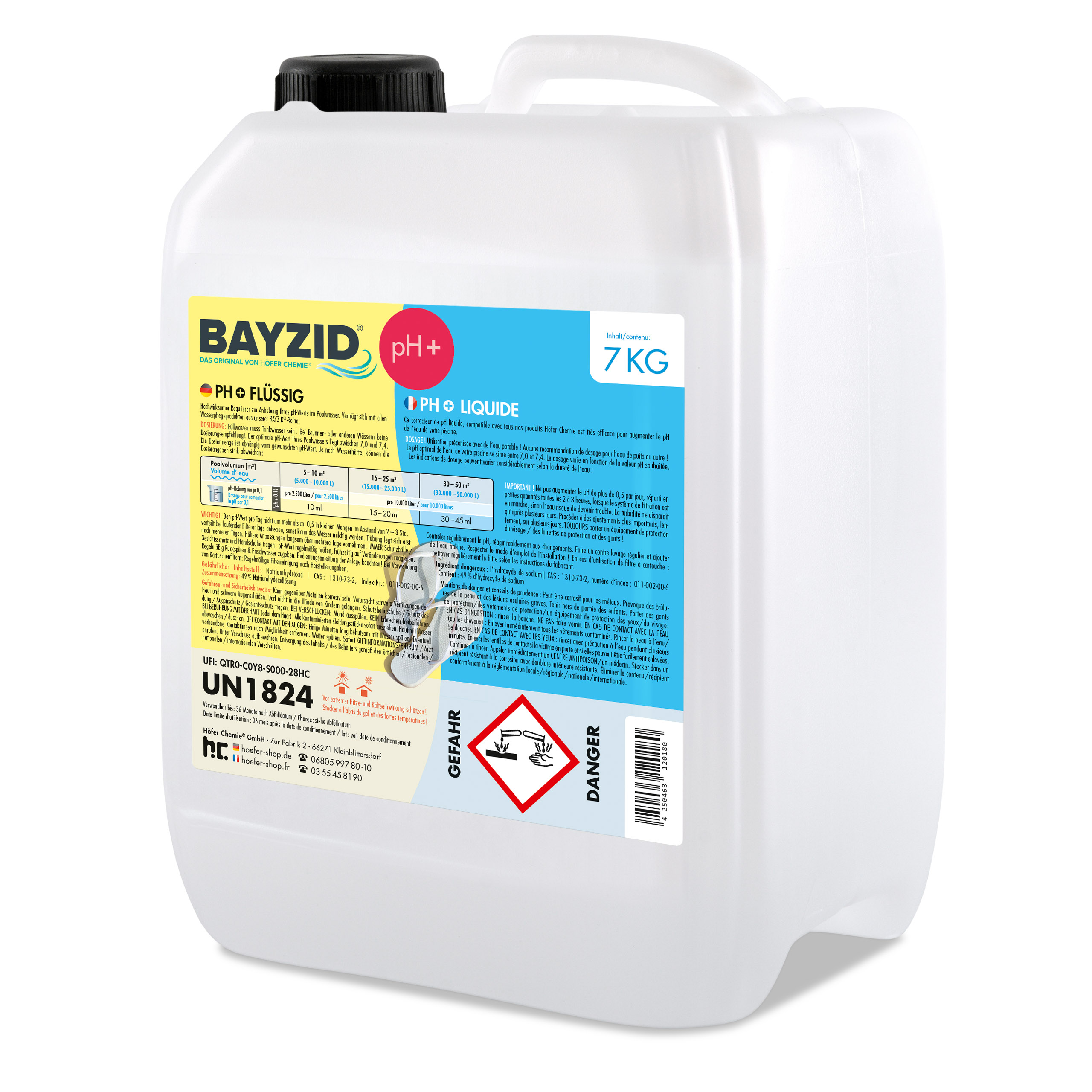 7 kg BAYZID®  pH Plus flüssig für Pools in handlichen Kanistern