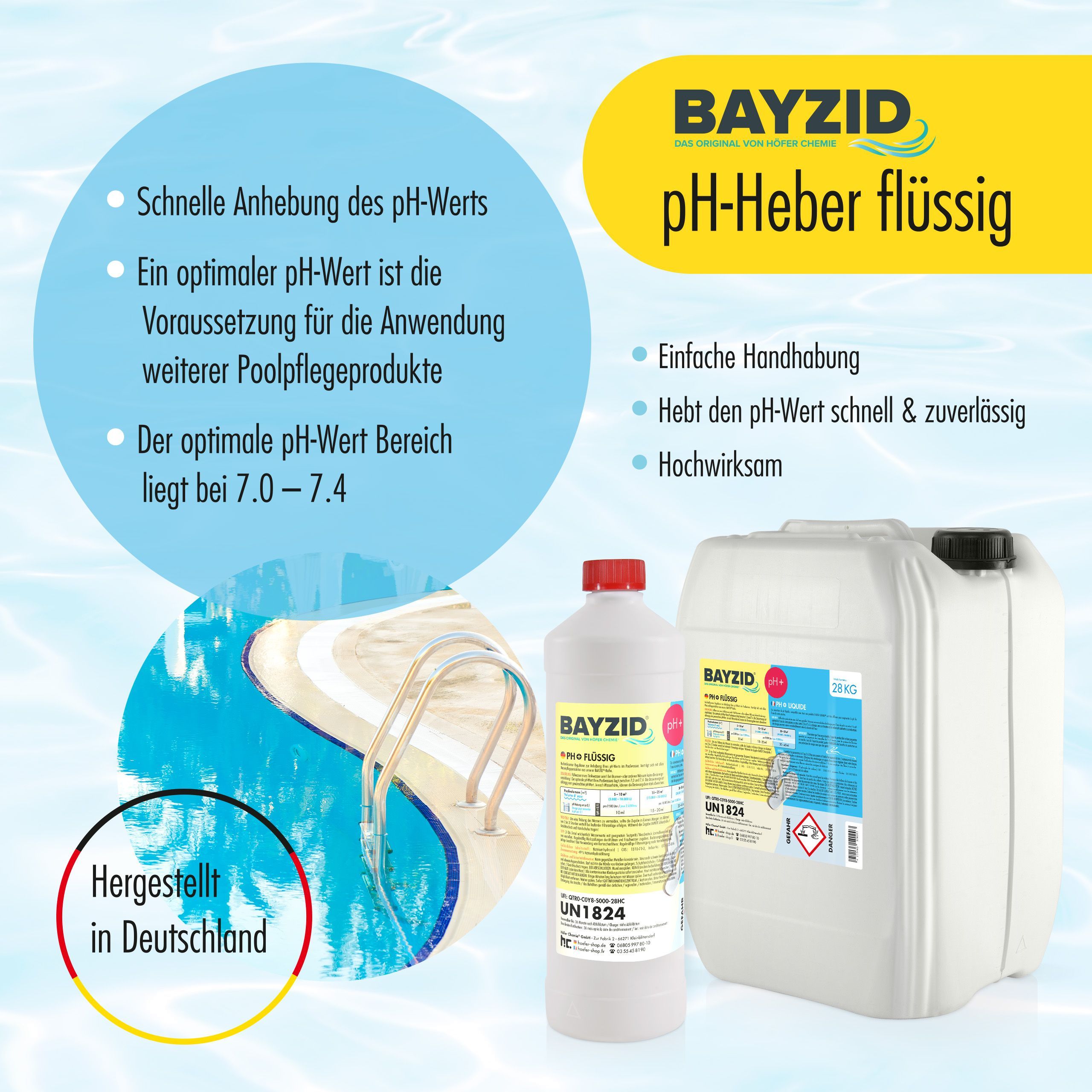 7 kg BAYZID®  pH Plus flüssig für Pools in handlichen Kanistern