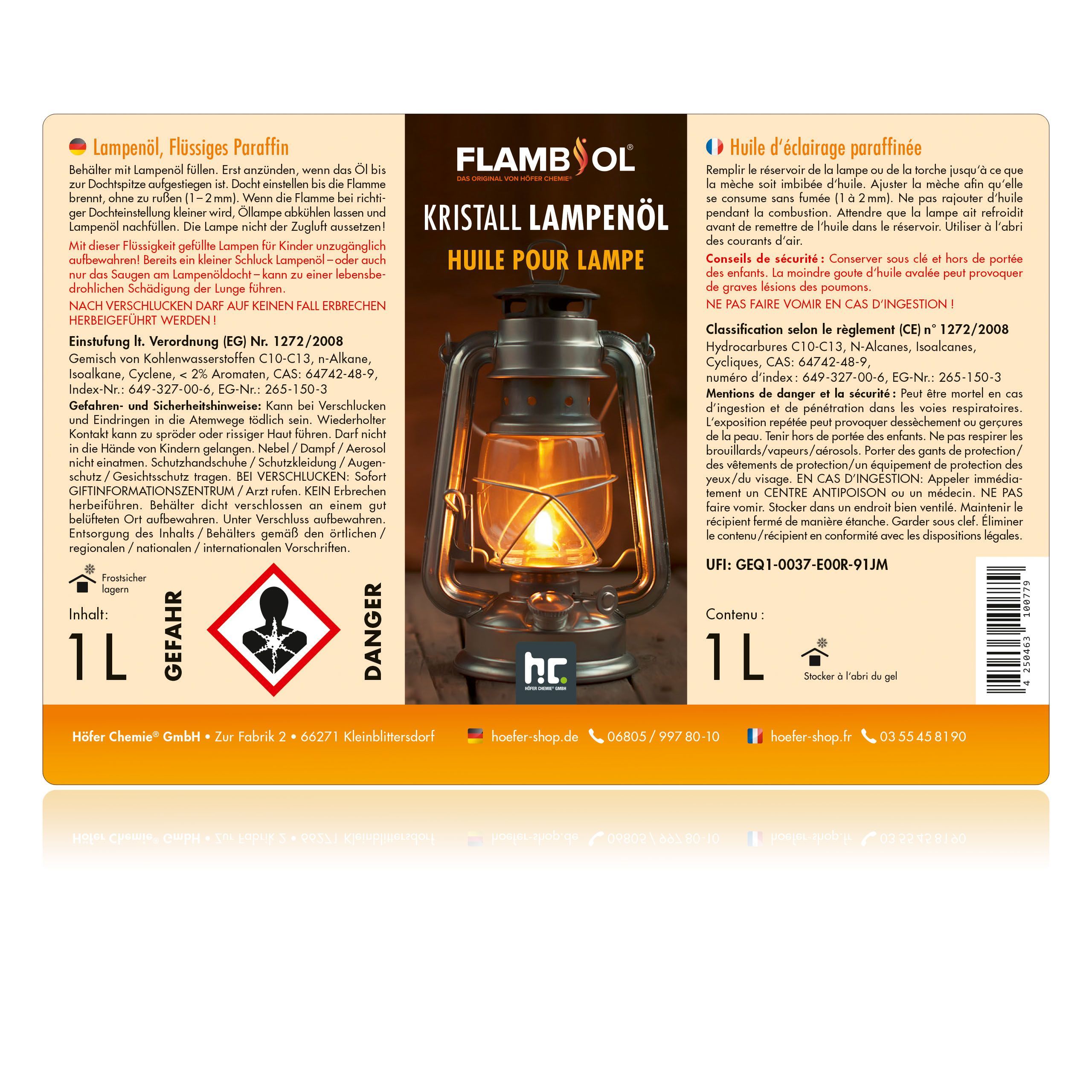 1 L FLAMBIOL® Lampenöl Hochrein Kristallklar