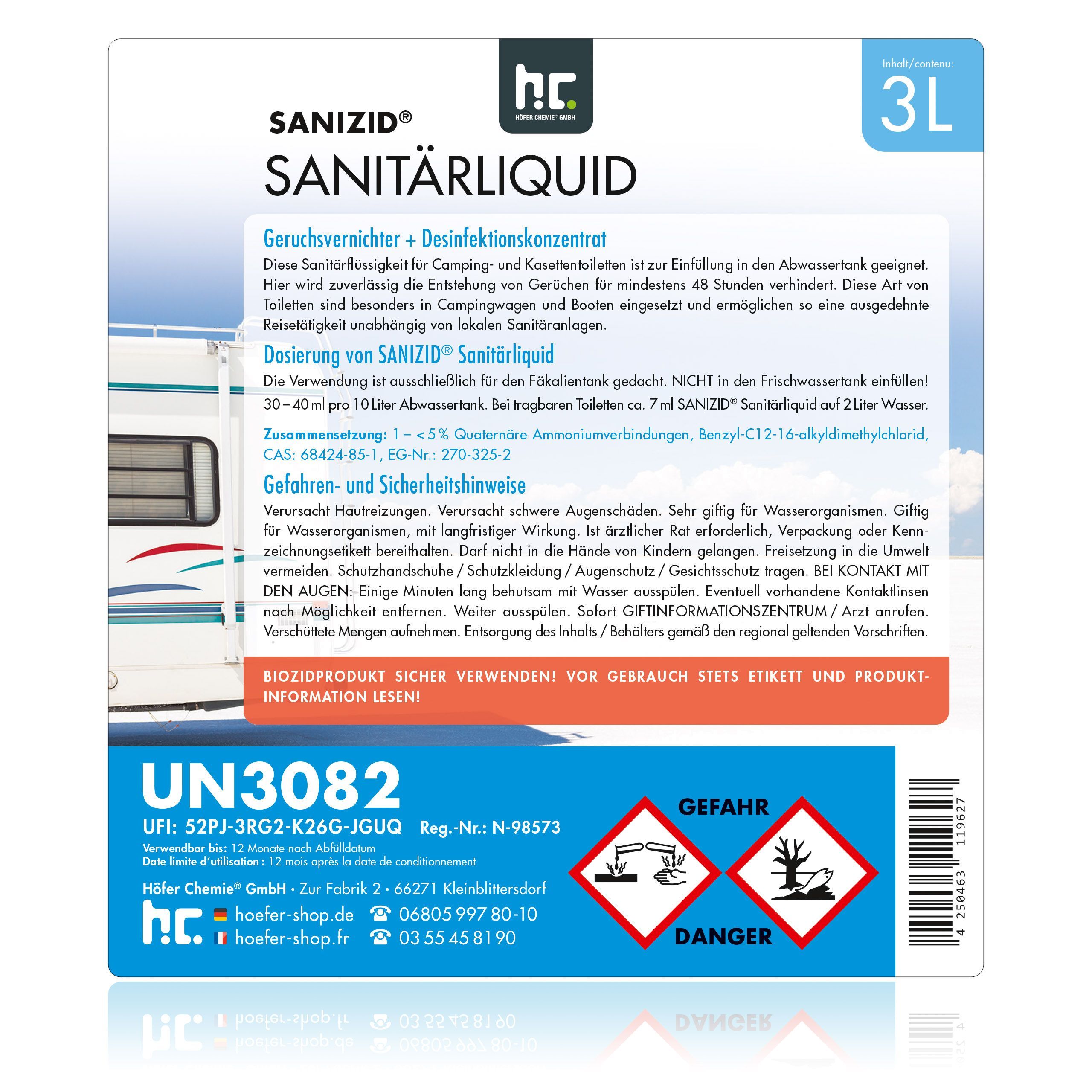 3 L Sanizid ® Sanitärliquid für Campingtoiletten